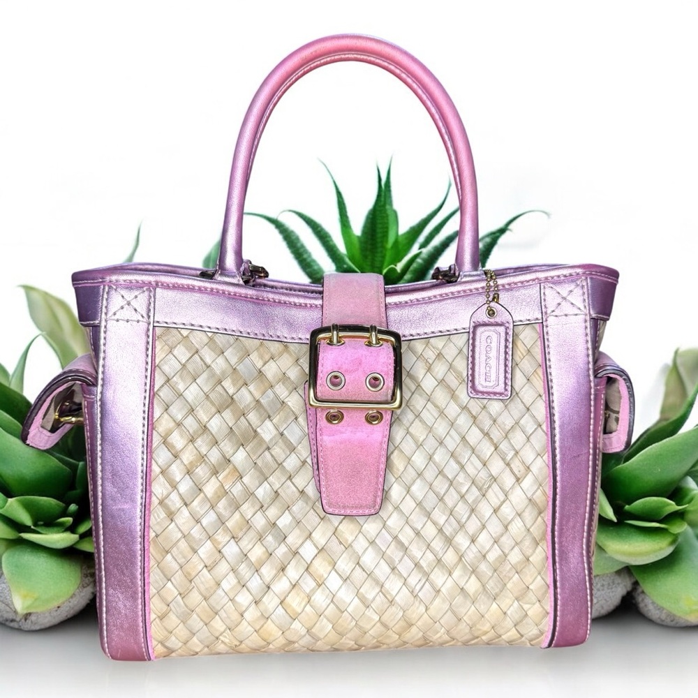 COACH -  Pink and Cream Woven Satchel